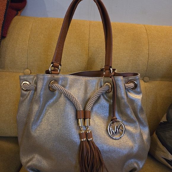 Michael Kors Metallic Gold and Tan Shoulder Bag - Picture 1 of 11